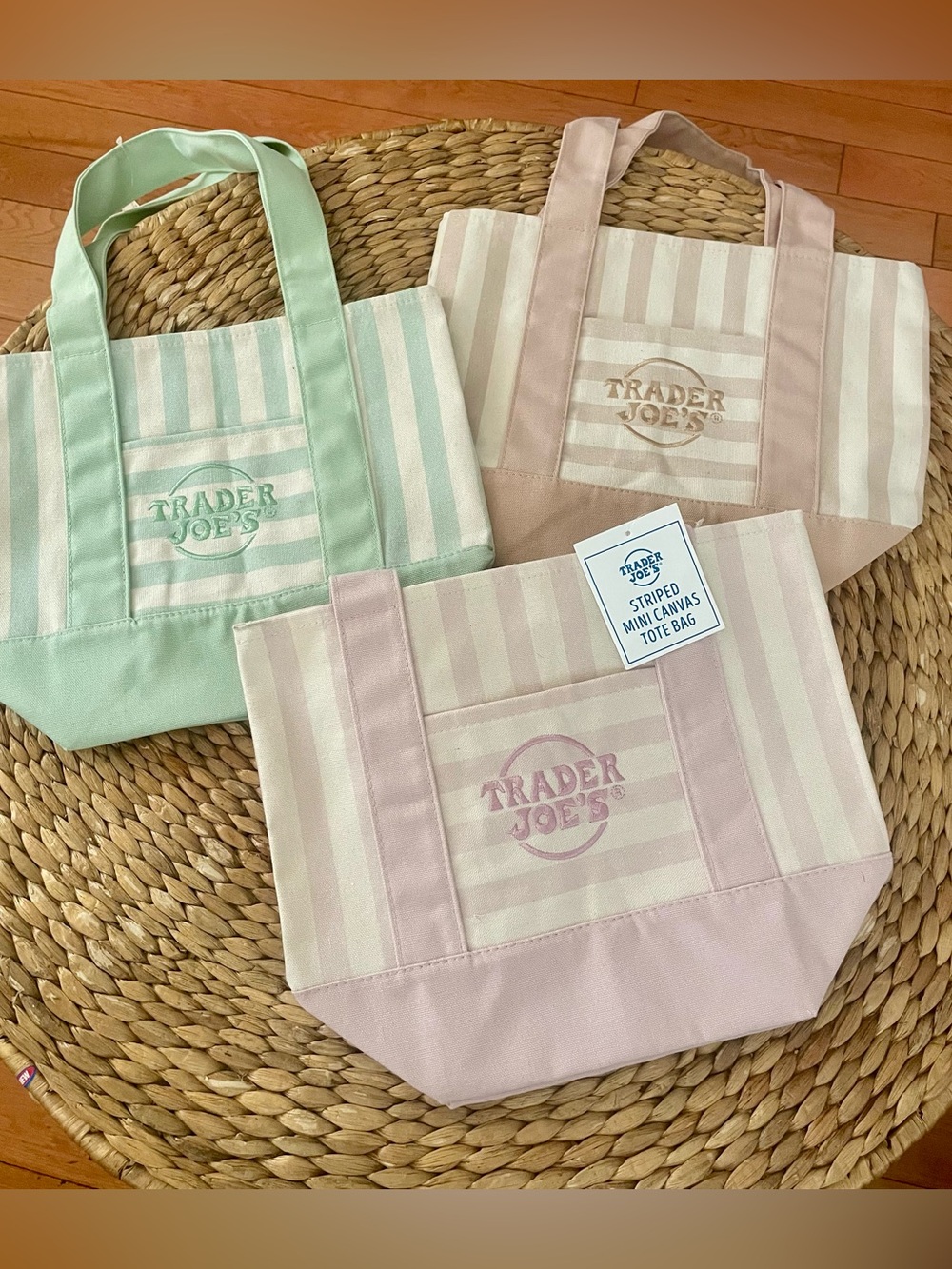 Trader Joe's Striped Mini Canvas Tote Bags